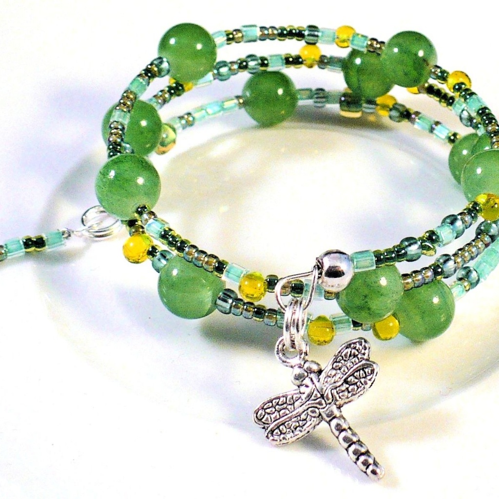 Green And Yellow Dragonfly Bracelet Handmade